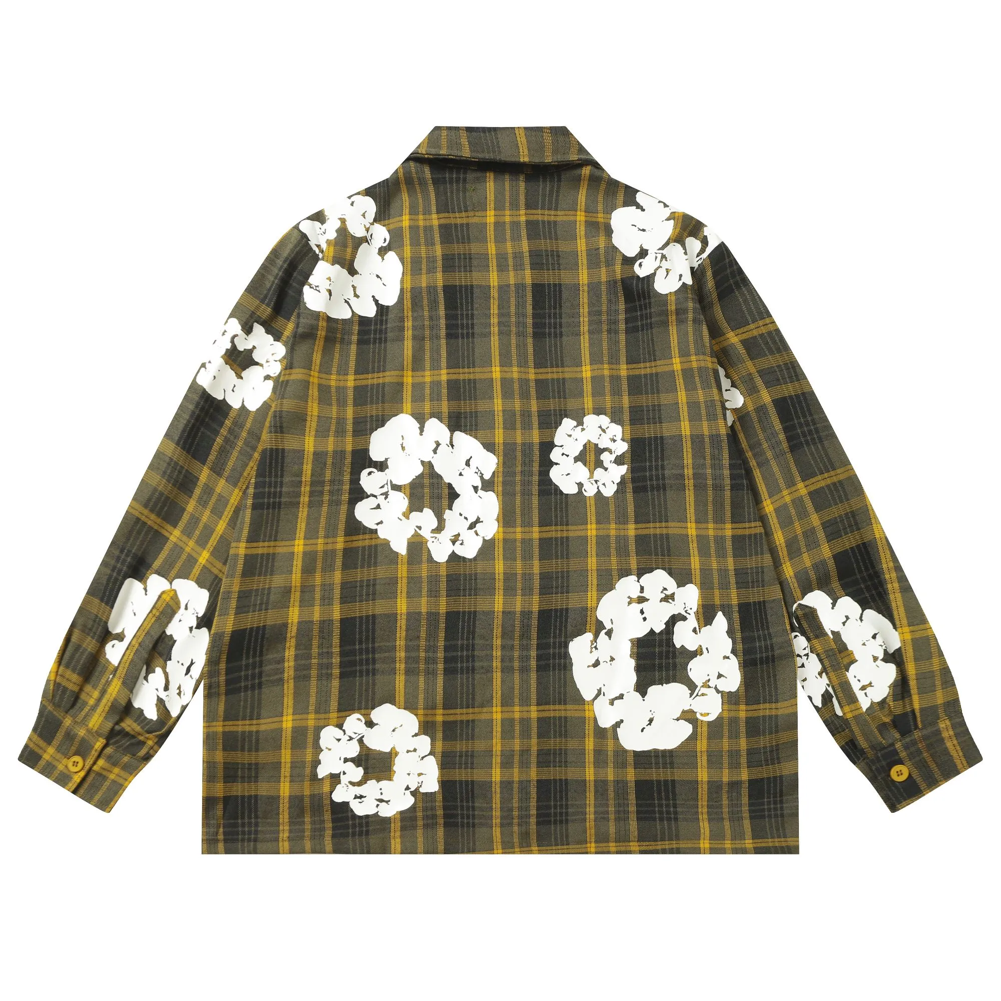P136 383 DENIM TEARS kapok European and American fashion brand high-quality plaid long-sleeved shirt set Color Red Gray Yellow Size S-XL